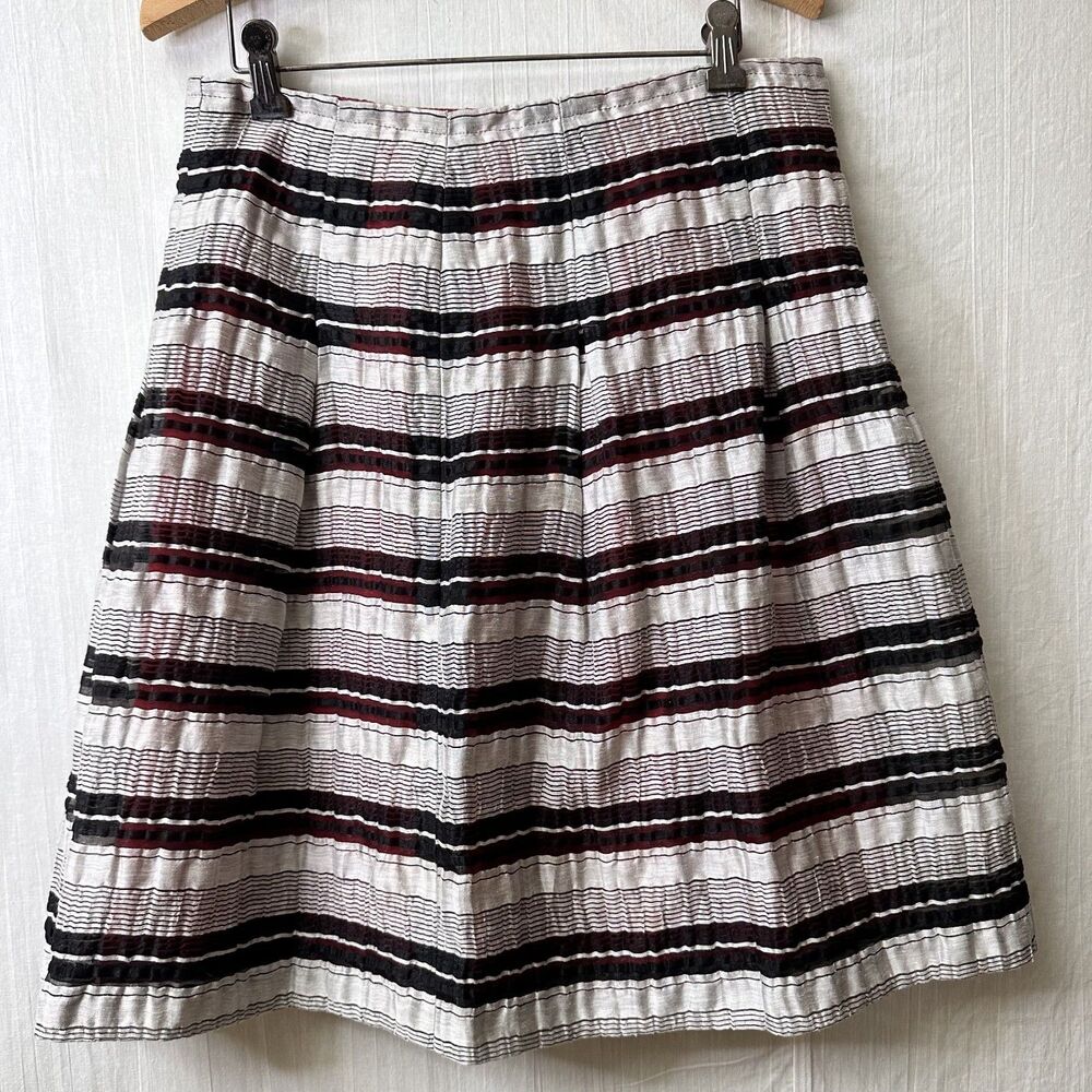 Etcetera Pleated Red/Black/White A-Line Knee-Length Skirt Sz S